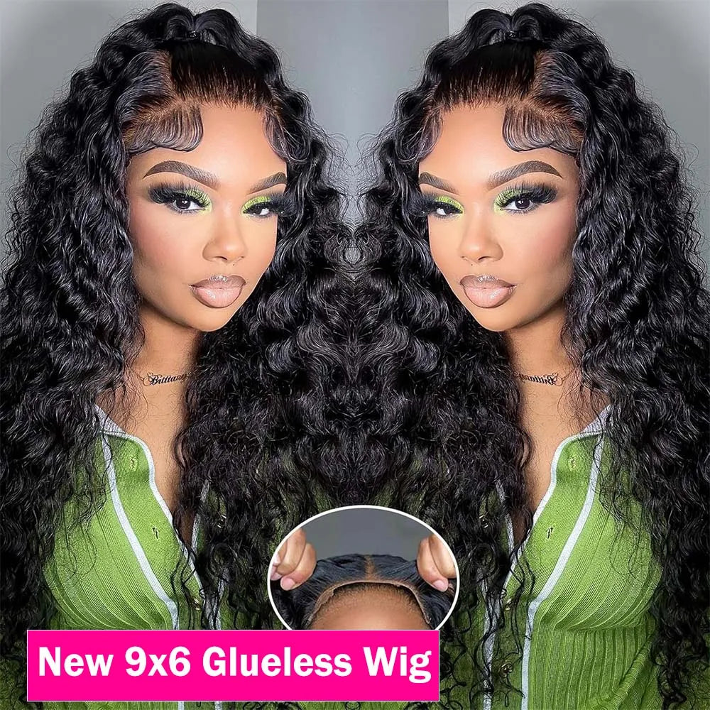 Water Wave Glueless Wig Human Hair Pre-Cut Lace  Pre-Plucked 180% Natural Wave Wear Go Glueless Curly Human Hair Wigs For Women