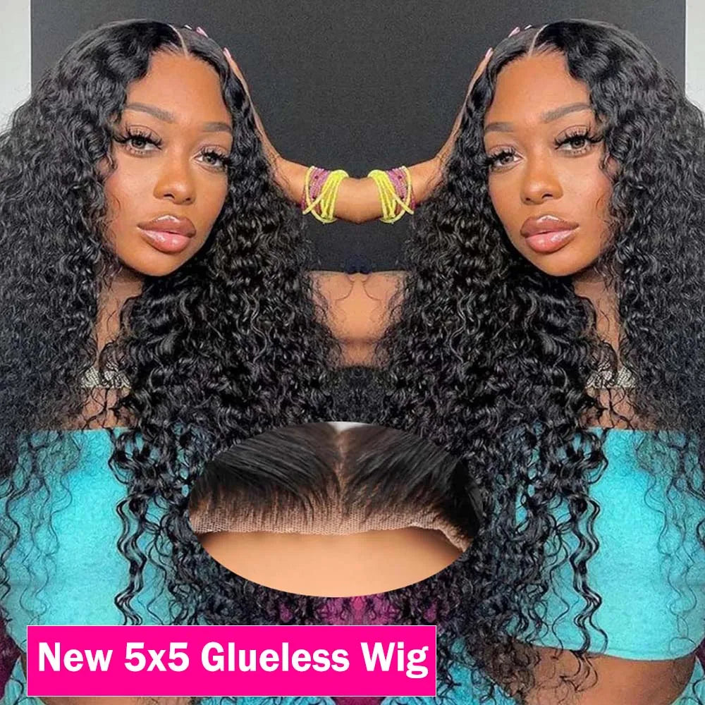 Water Wave Glueless Wig Human Hair Pre-Cut Lace  Pre-Plucked 180% Natural Wave Wear Go Glueless Curly Human Hair Wigs For Women