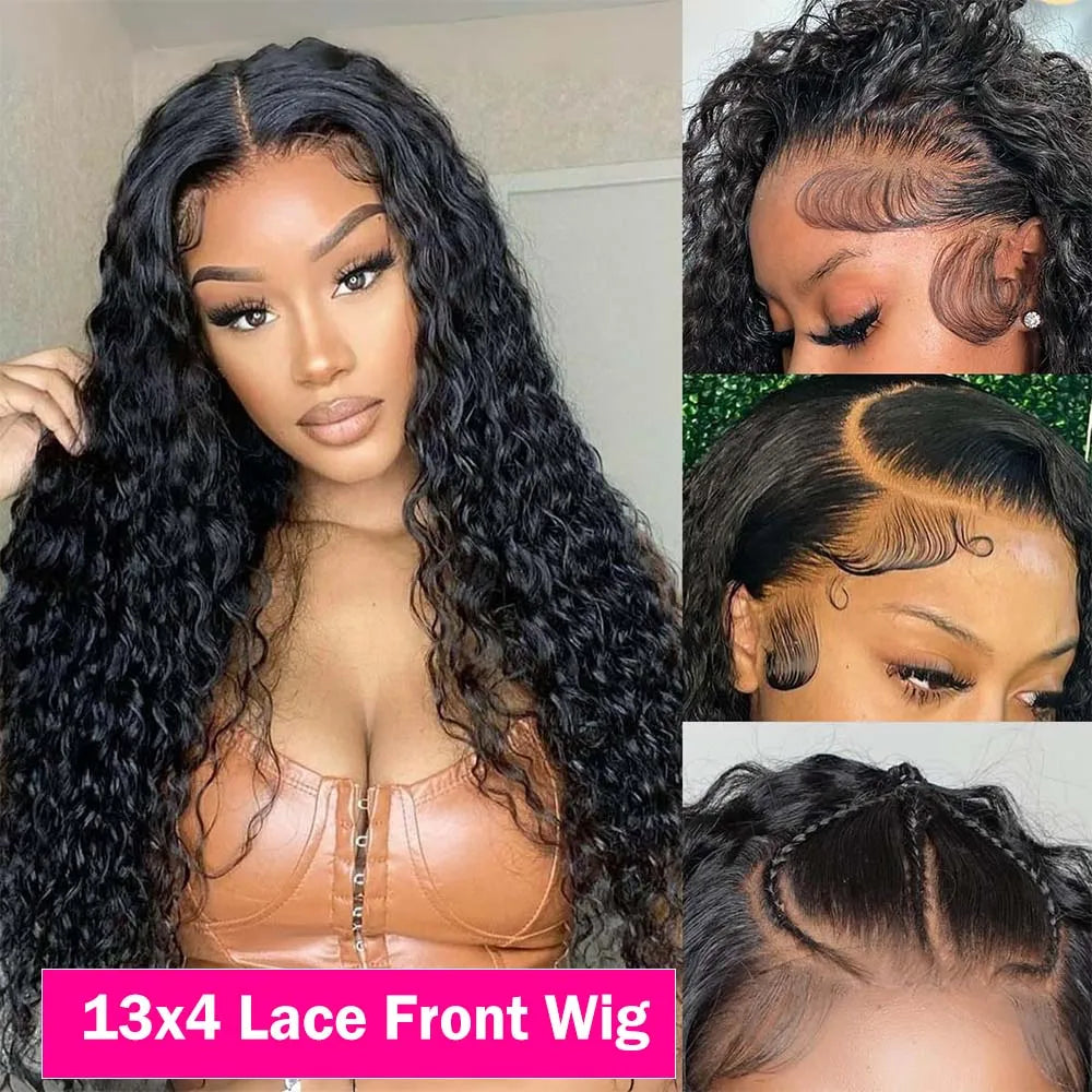 Water Wave Glueless Wig Human Hair Pre-Cut Lace  Pre-Plucked 180% Natural Wave Wear Go Glueless Curly Human Hair Wigs For Women