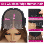 5x5 Chocolate Brown Glueless Straight Human Hair Wig 360 Transparent HD Lace Frontal Pre Plucked Natural Hairline Wig For Women