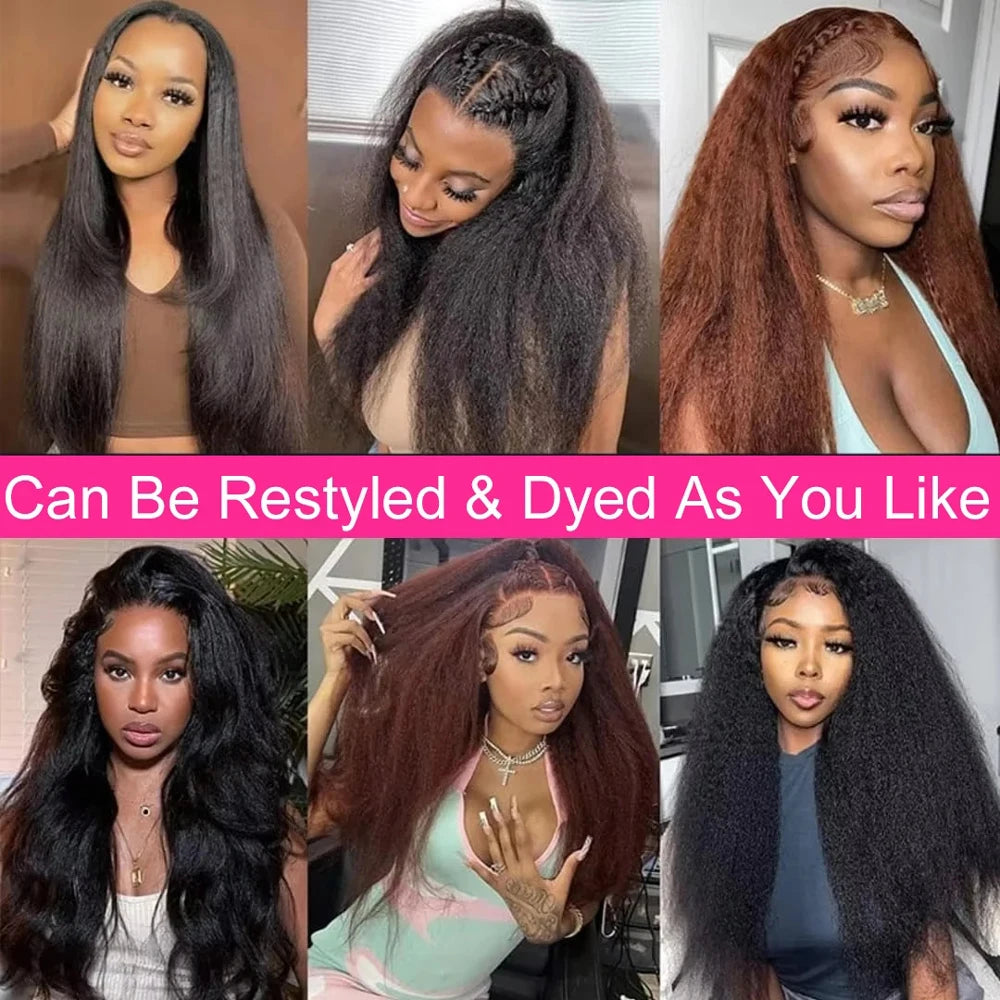 250% 360 Kinky Straight Human Hair Wig PrePlucked13x4 13x6 Hd Transparent Yaki Straight Lace Front Human Hair Wigs For Women