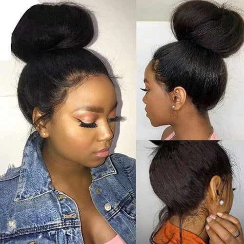 250% 360 Kinky Straight Human Hair Wig PrePlucked13x4 13x6 Hd Transparent Yaki Straight Lace Front Human Hair Wigs For Women