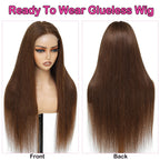 5x5 Chocolate Brown Glueless Straight Human Hair Wig 360 Transparent HD Lace Frontal Pre Plucked Natural Hairline Wig For Women