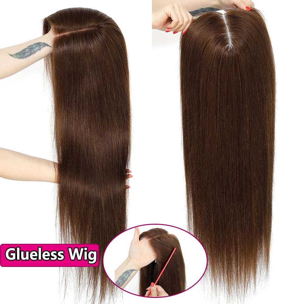5x5 Chocolate Brown Glueless Straight Human Hair Wig 360 Transparent HD Lace Frontal Pre Plucked Natural Hairline Wig For Women