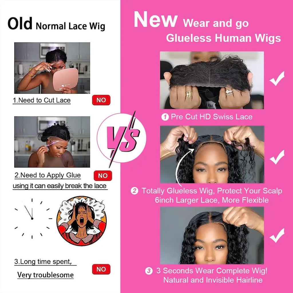 9x6 5x5 Water Wave Wear and Go Glueless Wigs Human Hair HD Deep Curly Wigs For Women Deep Wave Frontal Wig Pre Cut Glueless Wig