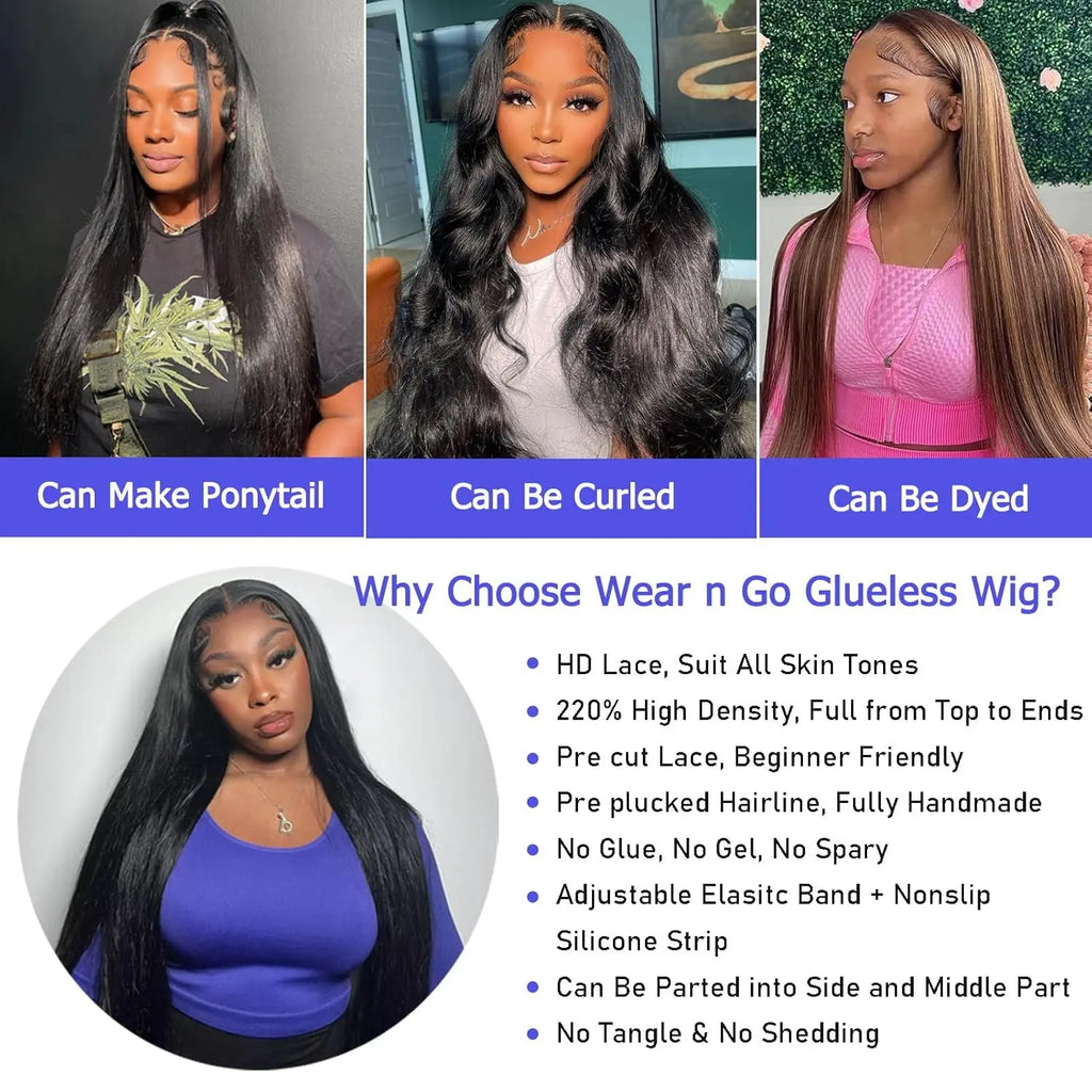 250% Wear And Go Glueless Human Hair Wig 5x5 Glueless Wig 360 HD Transparent Human Hair Wig Pre Cut Pre Plucked Lace Closure Wig