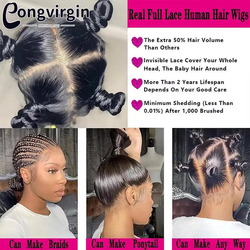 Real Straight Full Lace Wig Human Hair Wigs HD Transparent Full Lace Wig Brzailian Remy Hair For Black Women Pre Plucked On Sale