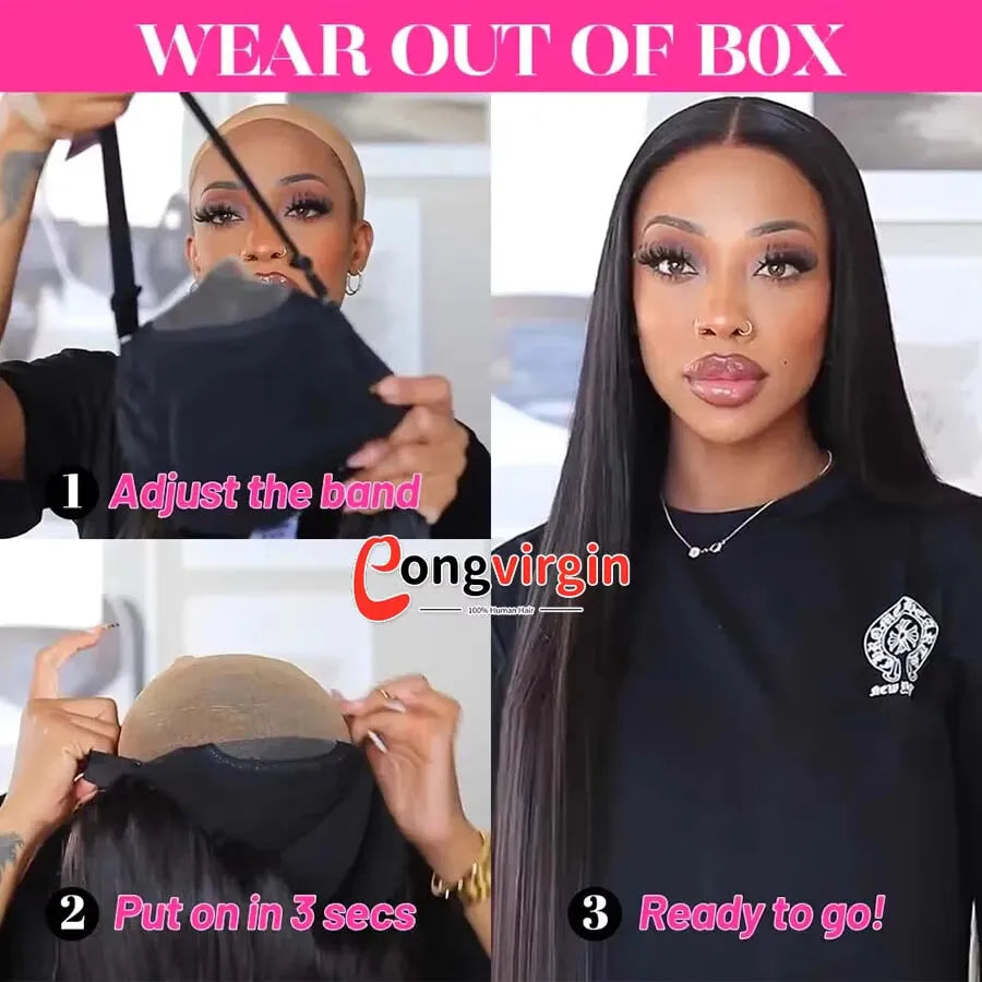 100% Pure Human Hair 5x5 Glueless Wig Human Hair Ready To Wear Pre-Cut Lace Wear And Go Straight Lace Front Wig For Black Women