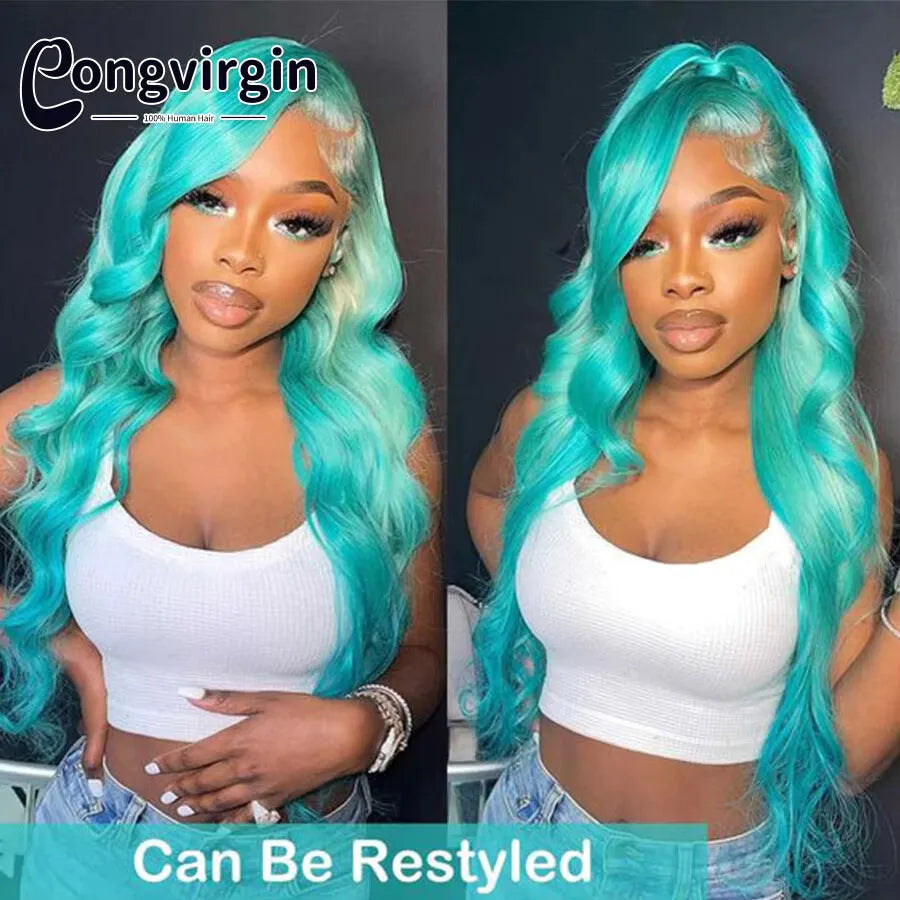 Glueless Green Wig Lace Front Human Hair Wigs Mint Green Straight Transparent Lace Front Human Hair Wigs For Women Pre Plucked