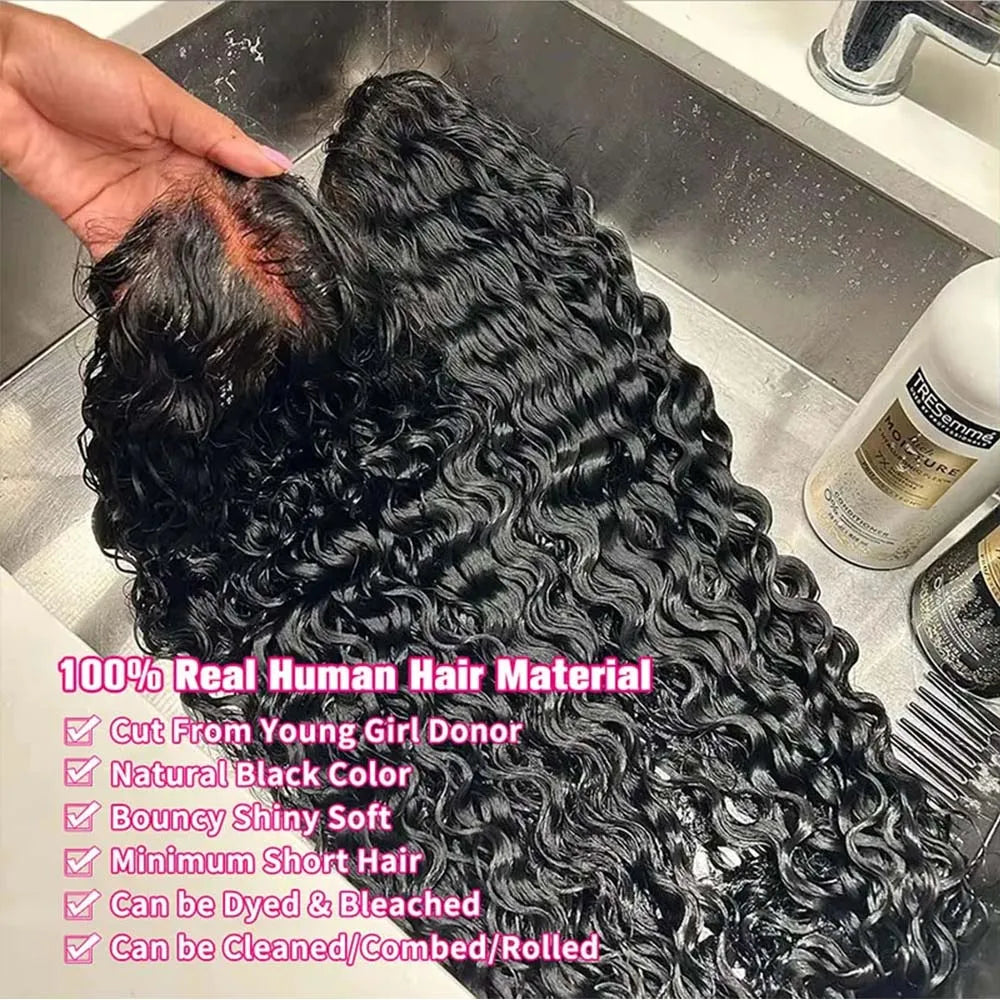 Water Wave Glueless Wig Human Hair Pre-Cut Lace  Pre-Plucked 180% Natural Wave Wear Go Glueless Curly Human Hair Wigs For Women