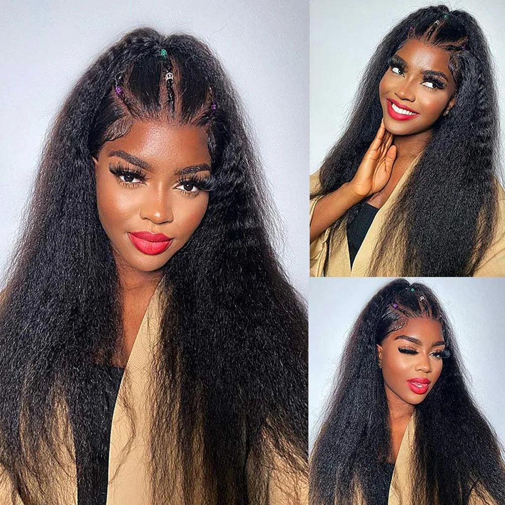 250% 360 Kinky Straight Human Hair Wig PrePlucked13x4 13x6 Hd Transparent Yaki Straight Lace Front Human Hair Wigs For Women