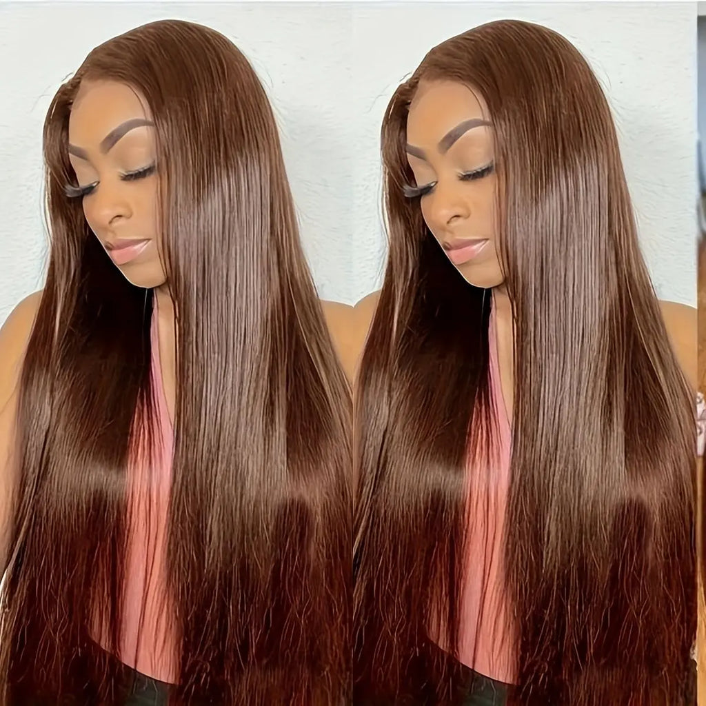 5x5 Chocolate Brown Glueless Straight Human Hair Wig 360 Transparent HD Lace Frontal Pre Plucked Natural Hairline Wig For Women