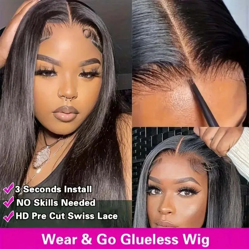 250 Density 9x6 Straight Glueless Wig Human Hair Wear Go Preplucked Bone Straight Lace Front Human Hair Wig For Women Pre Cut