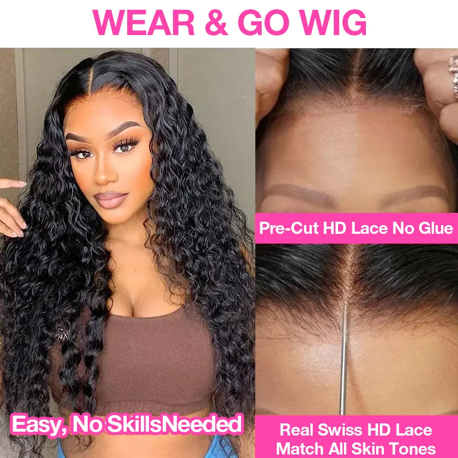 250% Water Wave Glueless Wig Human Hair 13x4 13X6 360 Curly Lace Frontal Human Hair Wig Wear Go 5x5 9x6 Glueless Wigs For Women