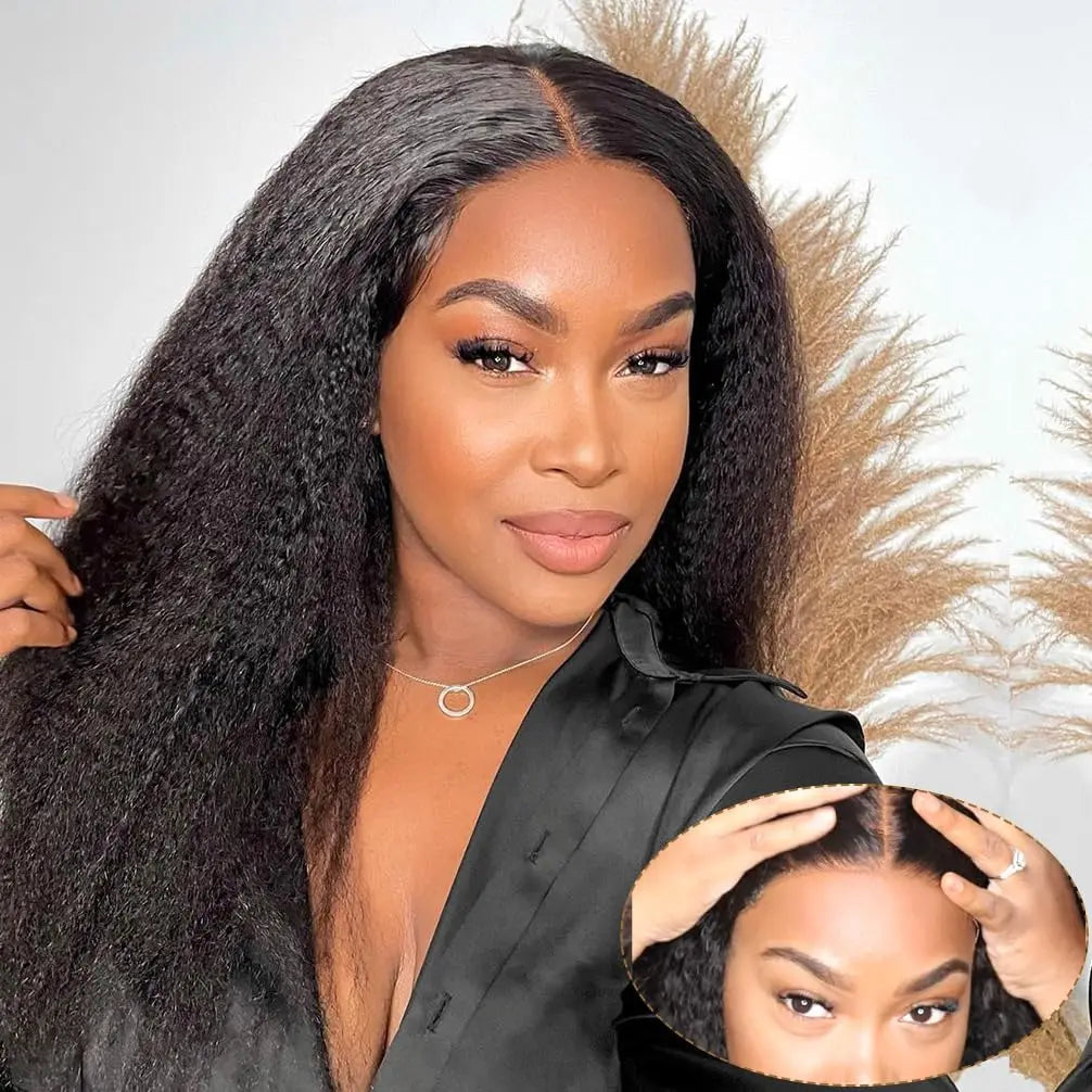 250% Kinky Straight Glueless Wig Ready To Wear And Go 13x6 Hd Yaki Straight Lace Front Human Hair Wigs For Women 30 36 Inch