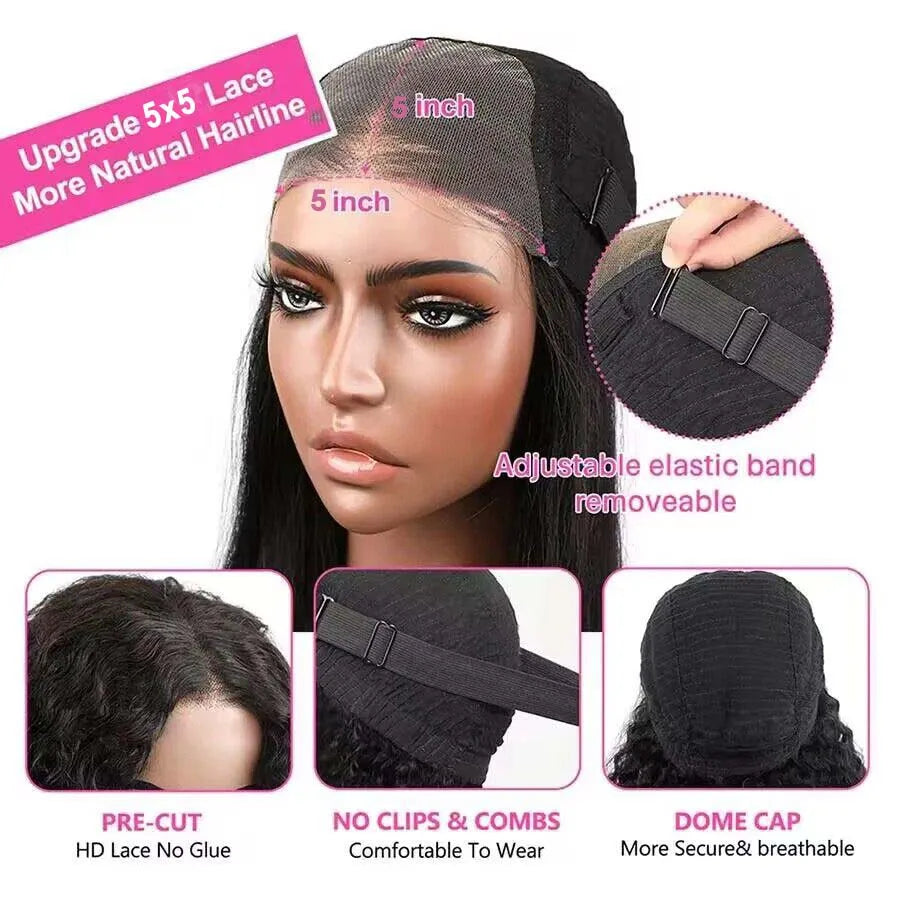 9x6 5x5 Water Wave Wear and Go Glueless Wigs Human Hair HD Deep Curly Wigs For Women Deep Wave Frontal Wig Pre Cut Glueless Wig