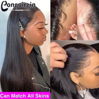 Real Full Lace Wig Bone Straight Human Hair Wigs For Black Women Natural Brazilian HD Transparent Lace Frontal Wig Pre Plucked