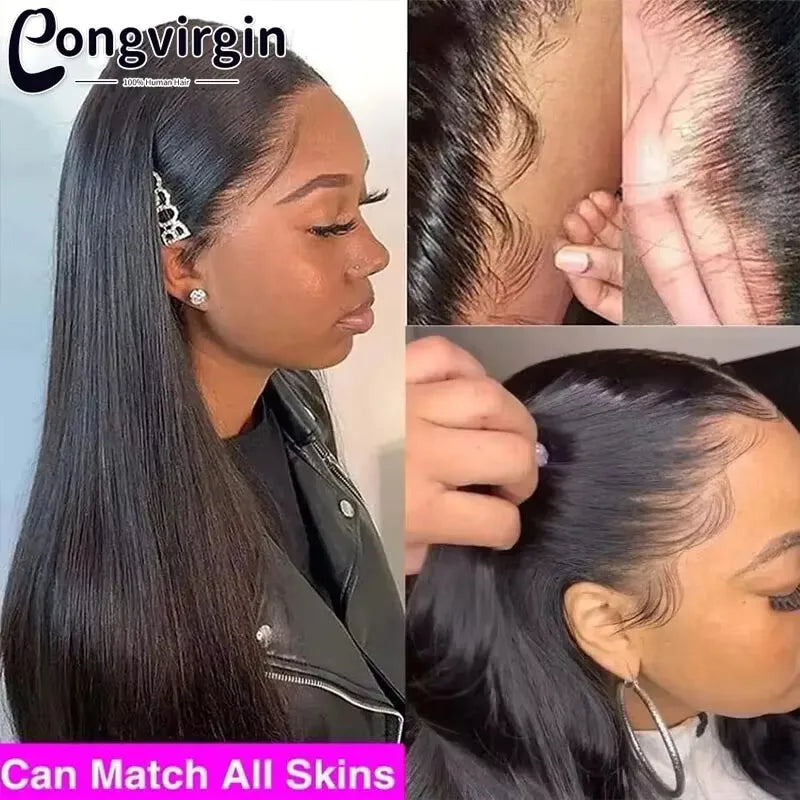 Real Full Lace Wig Bone Straight Human Hair Wigs For Black Women Natural Brazilian HD Transparent Lace Frontal Wig Pre Plucked