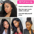 Kinky Straight Human Hair Wig 360 Full HD Lace Frontal Wigs 250% Yaki Straight Human Hair Wig 30 38 Inches High Ponytail On Sale
