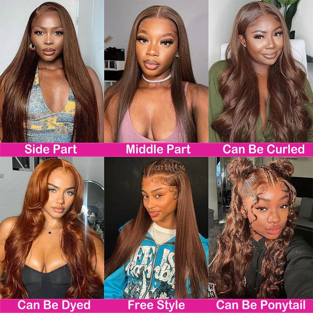 5x5 Chocolate Brown Glueless Straight Human Hair Wig 360 Transparent HD Lace Frontal Pre Plucked Natural Hairline Wig For Women
